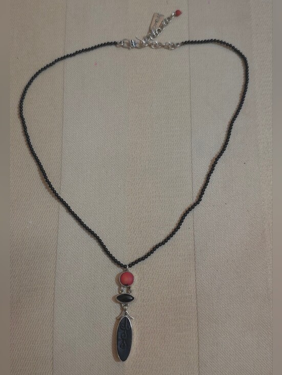 Jewelry - CAMENEA STERLING SILVER ONYX AND CORAL NECKLACE 18 IN
